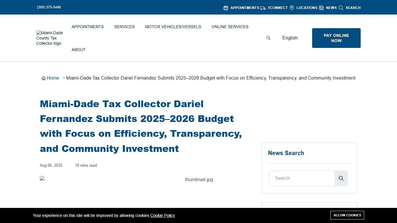 Miami-Dade Tax Collector Dariel Fernandez Submits 2025–2026 Budget with Focus on Efficiency, Transparency, and Community...